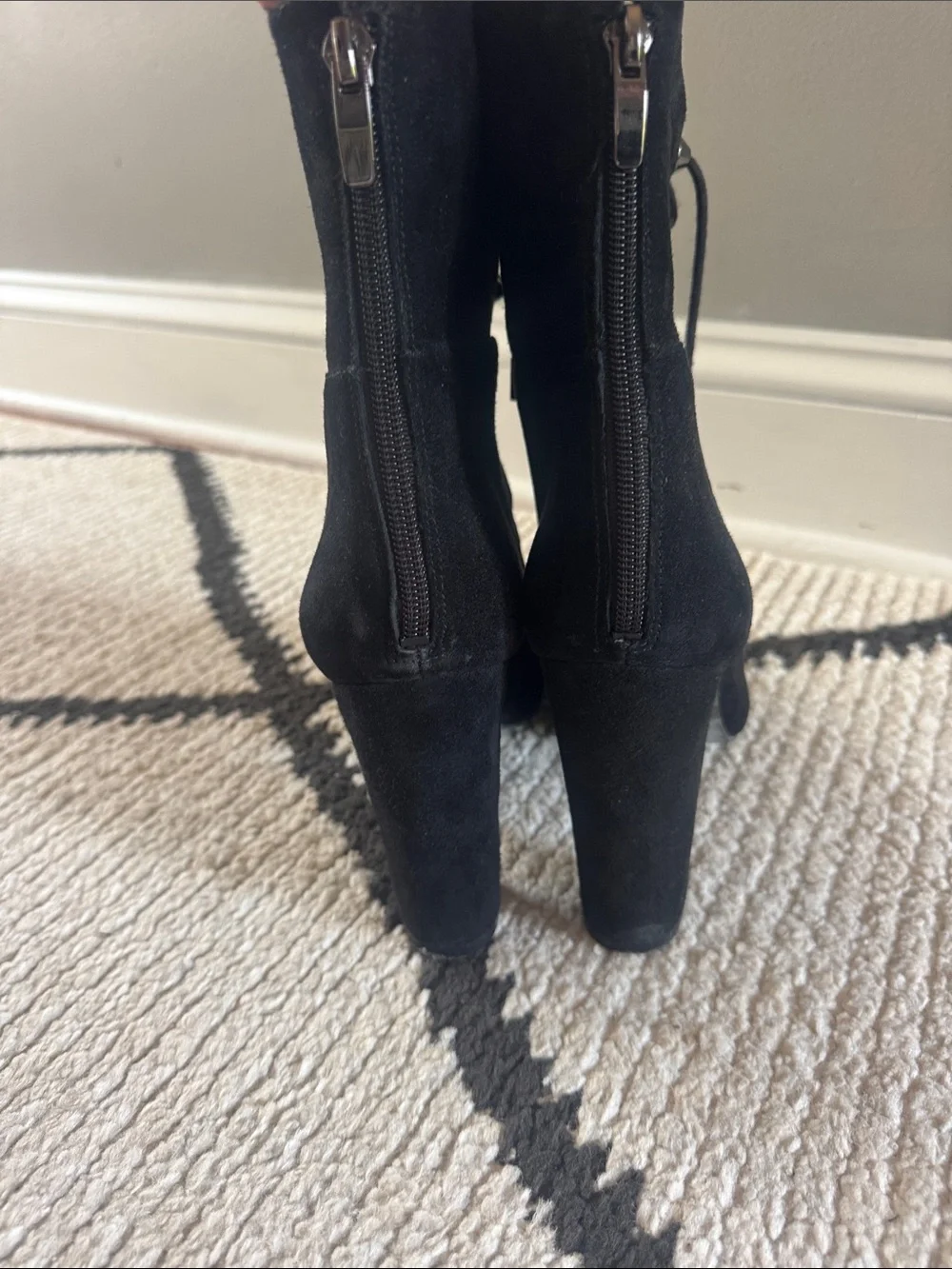 Kendall & Kylie Black Suede Lace-Up Peep-Toe Heeled Booties 9.5